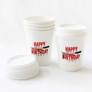 Knife Birthday Party Cups/Halloween Birthday Cups/HAPPY BIRTHDAY Cups/Bloody Birthday Cups/Zombie Birthday Cups/Blood Dropping Cups