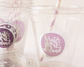 Winter ONEderland Cups/Winter ONEderland Drinking Cups/Snowflakes Cups/Winter Birthday Decorations Girl/Winter Birthday Party Cups