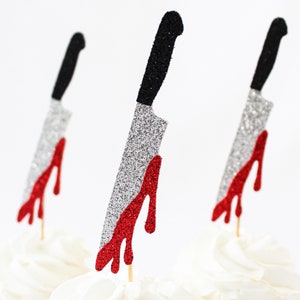 Blood Splatter Cupcake Toppers/Knife Cupcake Toppers/Bloody Birthday Cupcake Toppers/Halloween Cupcake Toppers/Halloween Décor/Spooky Party