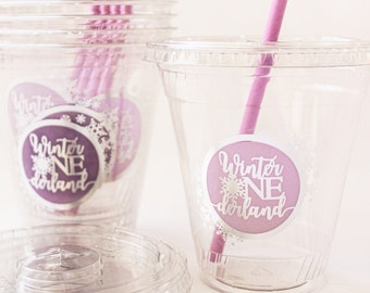 Winter ONEderland Cups/Winter ONEderland Drinking Cups/Snowflakes Cups/Winter Birthday Decorations Girl/Winter Birthday Party Cups
