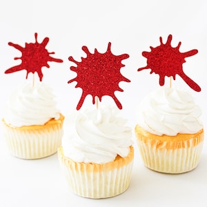 Blood Splatter Cupcake Toppers/Blood Splatter Cupcake Topper/Bloody Birthday Cupake Topper/Halloween Confetti/Halloween Décor/Spooky Décor