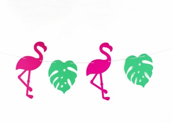 Flamingo Garland/Flamingo&Tropical Leaves/Flamingo Banner/Tropical/Luau/Hawaiian Party/Summer-Birthday,Baby Shower,Sweet16,Bridal Shower