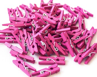 Mini Clothespins/Mini Clothing Pins/Pink Clothespins/1” Clothing Pins/1”Clothespins/Colored Clothespins/Wood Clothespins/Party Décor Pins