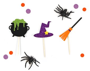 Witch Cauldron/Witch Hat/Cupcake Topper/Witch’s Broom/Halloween Cupcake Topper/Halloween Birthday Décor/Sweet 16 Topper/Halloween Décor