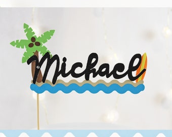 Palm Tree Cake Topper/Surf Cake Topper/Tropical Cake Topper/Wave Cake Topper/Summer Beach Palm Tree Custom Name Cake Topper/Birthday Topper