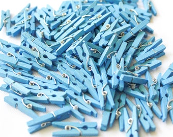Mini Clothespins/Mini Clothing Pins/Sky-Blue Clothespins/1” Clothing Pins/1”Clothespins/Colored Clothespins/Wood Clothespins/Party Décor Pin