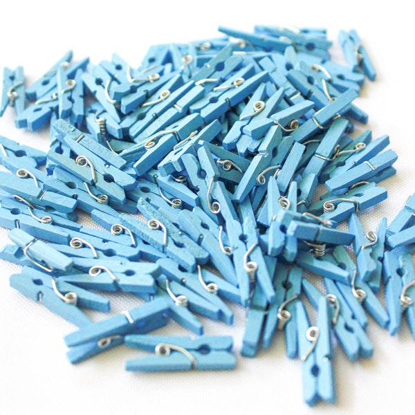 Mini Clothespins/Mini Clothing Pins/Sky-Blue Clothespins/1” Clothing Pins/1”Clothespins/Colored Clothespins/Wood Clothespins/Party Décor Pin