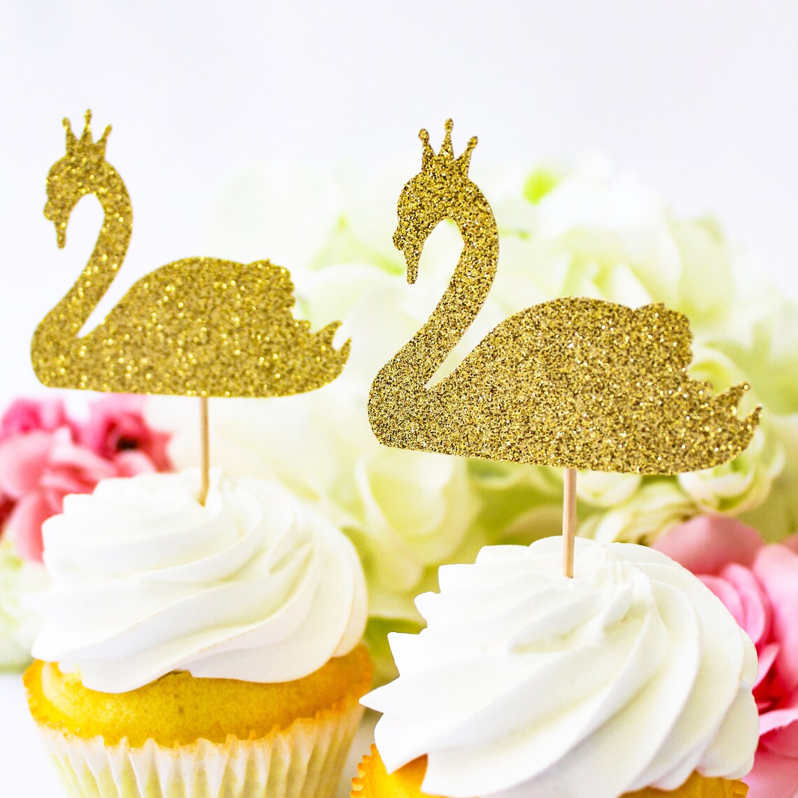 Gold Swan Cupcake Toppers/swan Princess Cupcake Topper/swan Etsy
