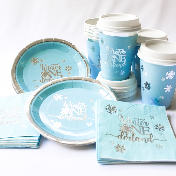 Winter ONEderland Party Pack/Winter ONEderland Party Set/Winter Onederlnad Cups/Winter Onederland Napkins/Winter Onderland Plate