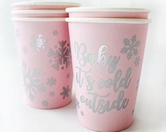 Baby it’s cold outside Cups/Baby it’s cold outside baby shower/Winter ONEderland Hot Chocolate Bar/Winter Onederland Cups/Snowflakes Cups