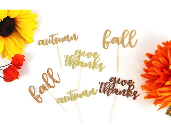 Autumn/Fall/Give Thanks/Letter Cupcake Topper/Fall Cupcake Topper/Autumn Topper/Fall Party/Thanksgiving Décor/Birthday Party Decor