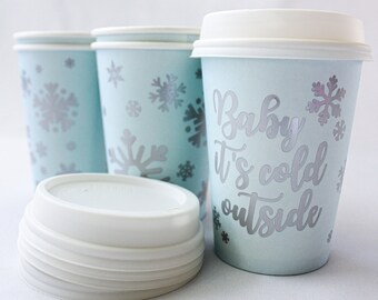 Baby it’s cold outside Cups/Baby it’s cold outside baby shower/Winter ONEderland Hot Chocolate Bar/Winter Onederland Cups/Snowflakes Cups