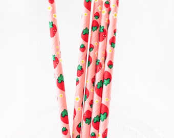 Strawberry Straws/Strawberry Paper Straws/Drinking Straws/Strawberry Party Décor/Strawberry 1st Birthday Party Décor/Strawberry Baby Shower