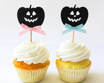 Gender Reveal Cupcake Topper/Pumpkin Gender Reveal Cupcake Topper/Pumpkin Cupcake Toppers/Halloween Gender Reveal Party Décor /Black Pumpkin