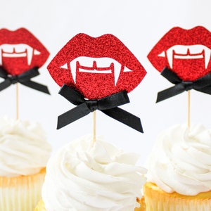 Vampire Birthday Cupcake Toppers/Vampire Birthday Party/Vampire Lip Cupcake Topper/Vampire Fangs Cupcake Topper/Vampire Party/Horror Party