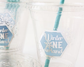 Winter ONEderland Cups/Winter ONEderland Drinking Cups/Snowflakes Cups/Winter Birthday Decorations Boy/Winter Birthday Party Cups