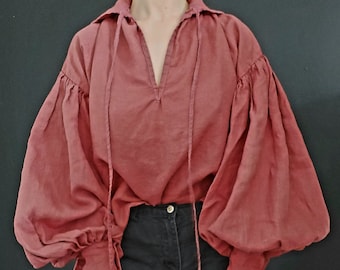 Regency/Victorian/Renaissance/Mozart/Pirate/Boho Shirt Unisex Brown Terracotta Mr. Darcy shirt 100% linen