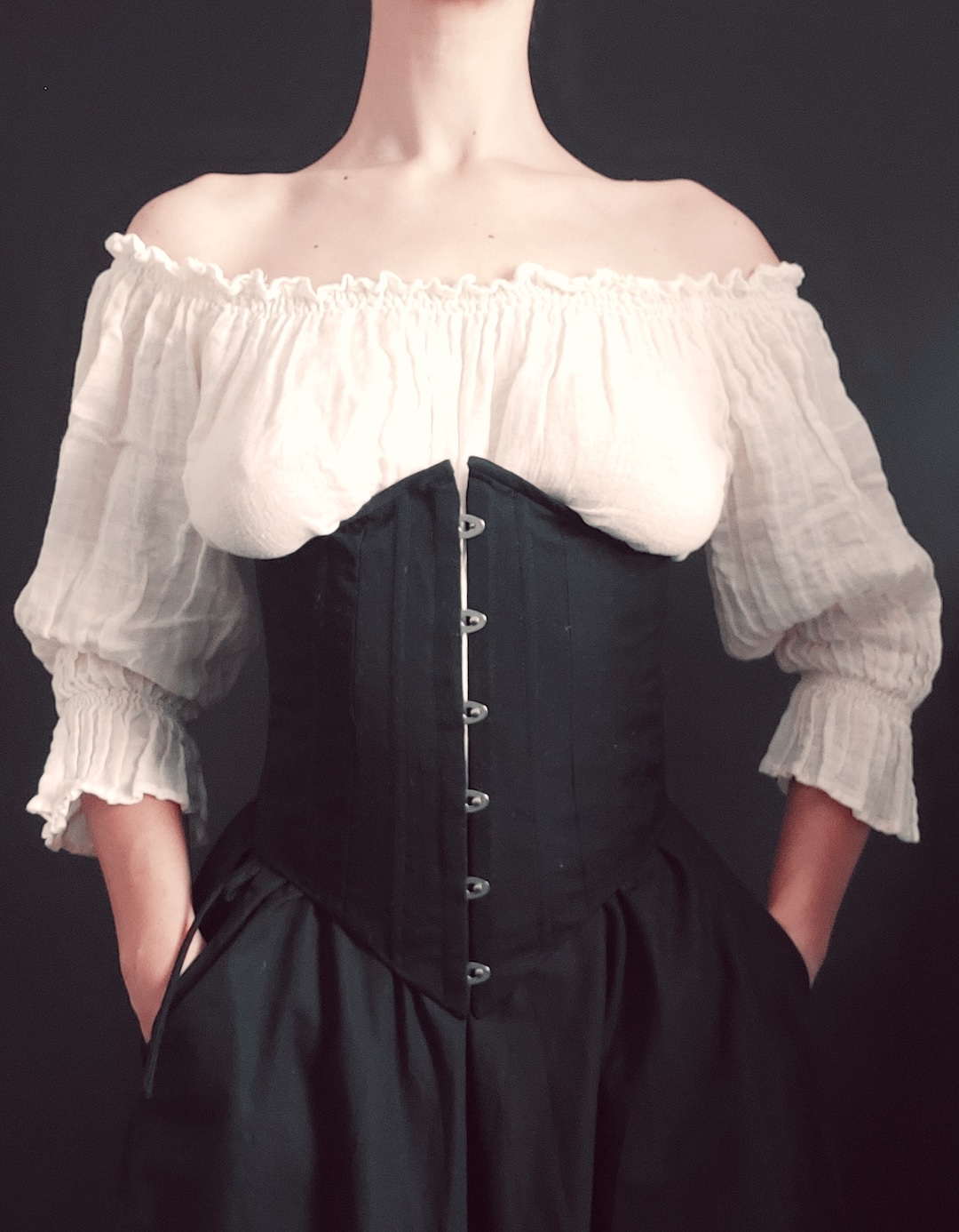 Underbust Corset Black Wool/cotton Front Closure Busk Lace Victorian ...