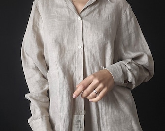 Linen shirt dropped shoulder big pockets Unisex