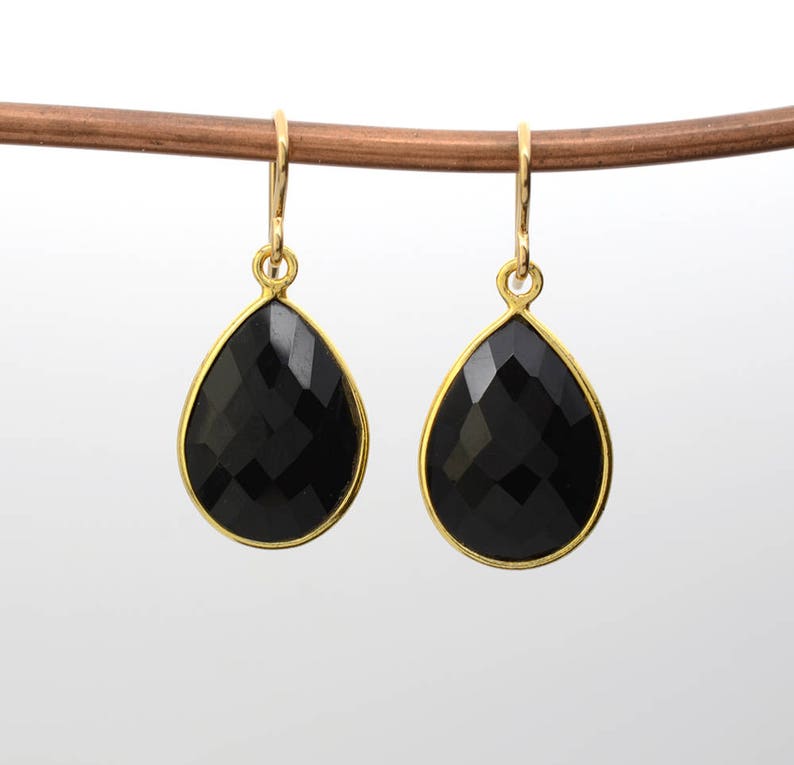 Gold and Black Earrings Dangle Drop Earrings With Black Onyx Etsy