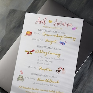 ¡Itinerario de boda india/desi para sus invitados!