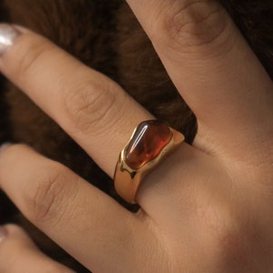 Natural Amber Ring | Amber Gemstone Ring |  Chunky Gold Ring | Baltic Amber | Irregular Shaped | Modern | Unique | Tarnish Free