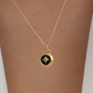 Black Onyx Necklace|Black Onyx Pendant Necklace|Gold Vintage Necklace|Gemstone Necklace|Everyday Necklace|Black Onyx Jewelry|Gift For Her