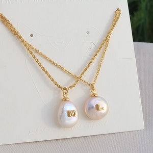 Freshwater Pearl Necklace with Letter • Pearl Initial necklace •Personalized Initial Letter • Monogram Necklace•Best Friends Gifts For Her •