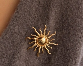 Sun Brooch | Vintage Gold Sun Brooch | Sun Pin | 18K Gold Plated |Birthday Gift For Her, Gift For Mom