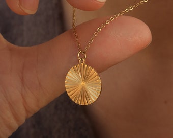 Gold Filled Sunburst Necklace | Sun Necklace | Gold Disc | Sunbeam | Water Safe | Minimalist | Statement Gold Necklace | Gift For Her