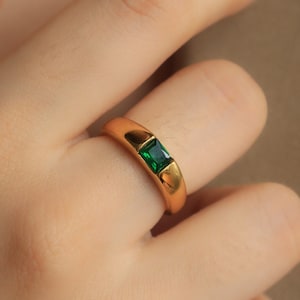 Dainty Emerald Ring | 18K Emerald Green Ring | Minimalist Gold Stacking Ring | May Birthstone | Water Safe | Gift For Her