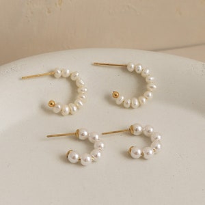 Mini Pearl hoops, Beaded Pearl Earrings, pearl hoop earrings, dainty pearl hoops, baby pearl hoops, Kid's Pearl earrings, pearl huggie hoops