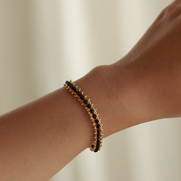 Black Beaded Bracelet|Onyx Gold Chain Bracelet| Black Stone Bracelet| Dainty Bracelet| Gemstone Bracelet| Gift For Her