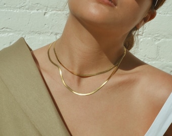 Charm Snake Chain Choker Necklace Stainless Steel Flat Herringbone Chokers Link