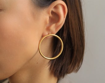 Circle Earrings, Gold Filled Hoop Earrings, Geometric Earrings, Statement Earrings, Round Earrings, Modern Earrings, Oversized Earrings