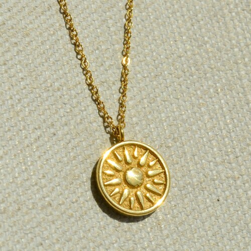 Sun Pendant Gold Sun Necklace Sunshine Necklace Celestial Etsy