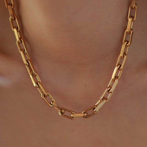 Gold Paperclip Chain Necklace| Chunky Paperclip Necklace|Large Gold Chain Necklace|Thick Gold Chain Necklace|Statement Necklace|Gift For Her