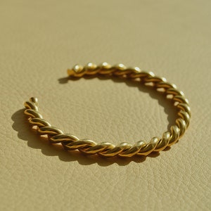 Twisted Gold Bangle Bracelet • Gold Cuff Bracelet For Women • Rope Bangle Bracelet  • Water Safe