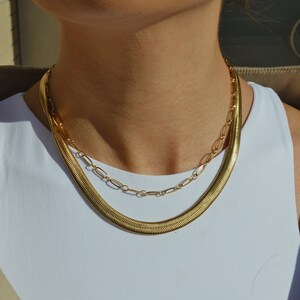 18k Gold Snake Chain Necklace | Chunky Gold Necklace |  Thick Gold Chain | Herringbone Chain | Tarnish Free | Statement Layering Necklace