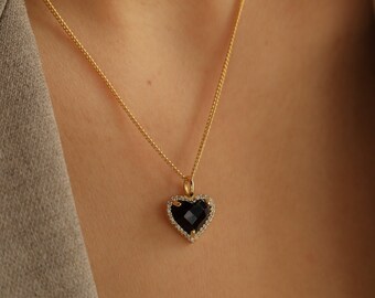Black Heart Necklace Heart Shaped Onyx 