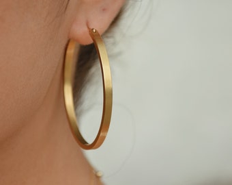 Wide gold hoop earrings,Flat Hoop earrings, thick gold hoops, 18k gold filled hoop,Dainty gold Hoops, vintage gold hoop earrings,Gold Hoops