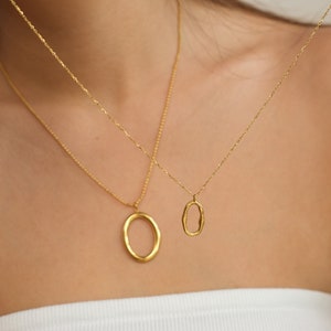 Oval Geometric Necklace | Simple Pendant Necklace | Simple Gold Necklace | Wavy | Asymmetrical |18K Gold Filled | Minimalist | Tarnish Free