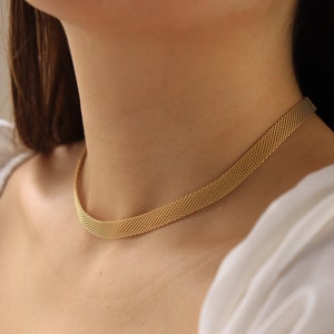 18K Gold Filled Mesh Choker Necklace | Vintage Mesh Choker | Gold Chain Choker Necklace | Retro Necklace | Tarnish Free