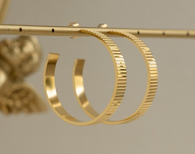 Textured Hoop Earrings Large Hoop Earrings Flat Hoops - Etsy