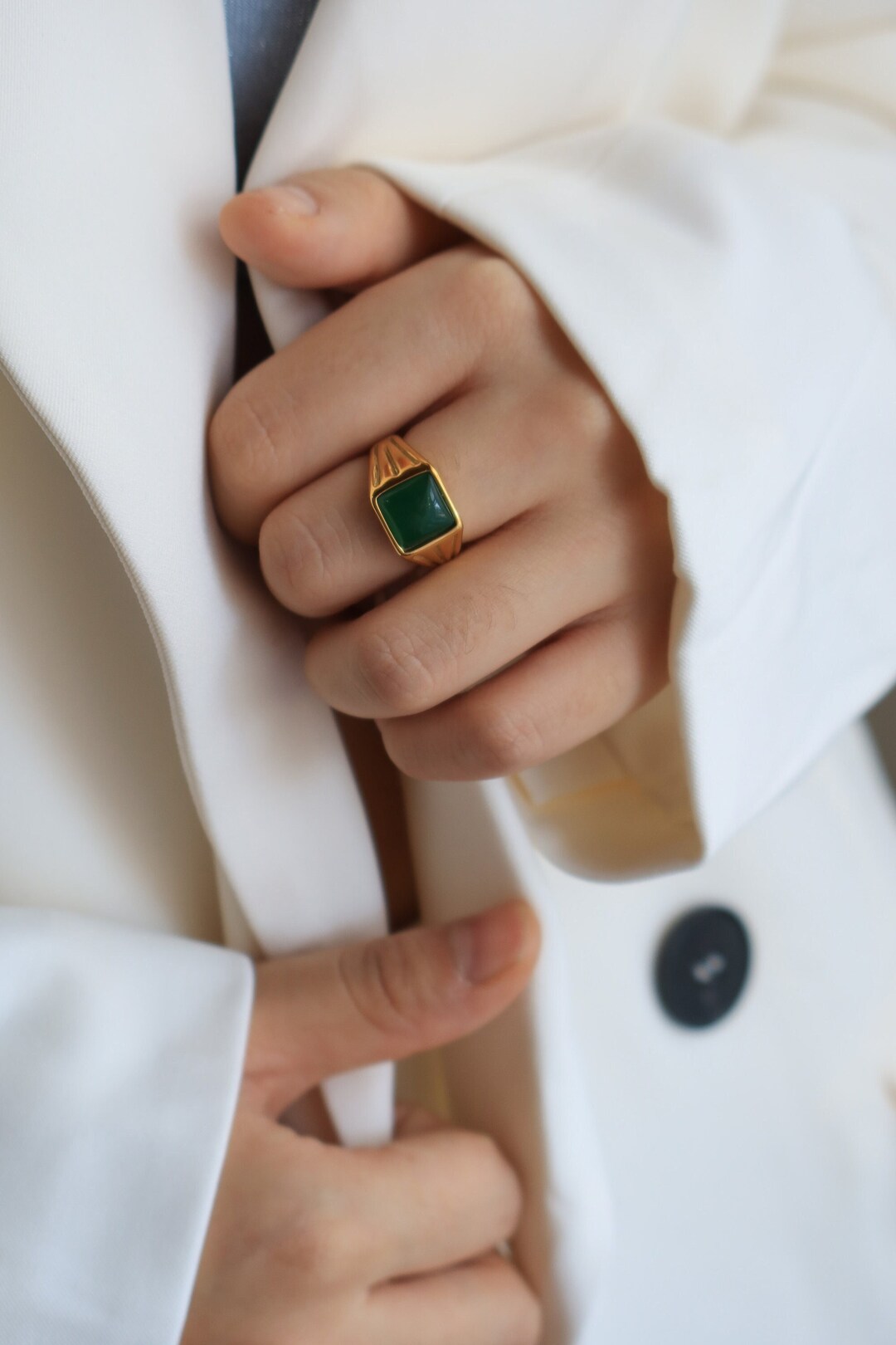 Square Jade Ring Green Ring Green Gemstone Vintage Etsy