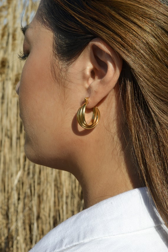 Twist Gold Hoops Gold Twisted Hoop Earrings Vintage Gold Earrings Chunky Gold  Hoops Gold Swirl Hoops Everyday Tarnish Free - Etsy