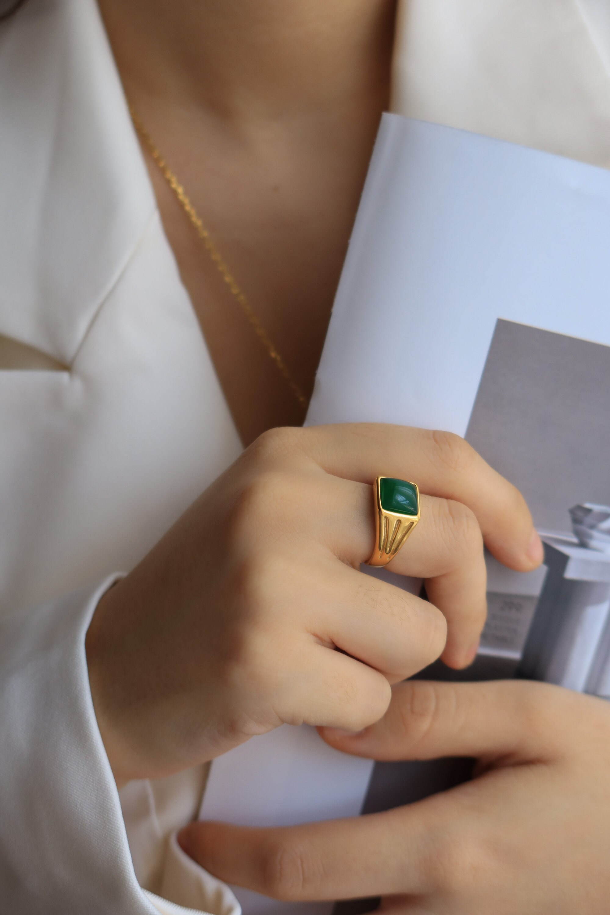 Square Jade Ring Green Ring Green Gemstone Vintage Etsy