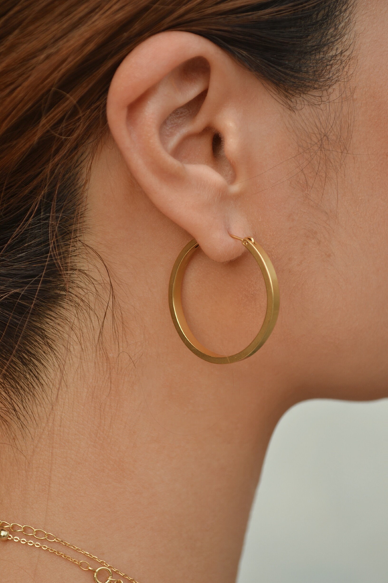 Wide Gold Hoop Earrings flat Hoop Earrings Thick Gold Hoops 18k