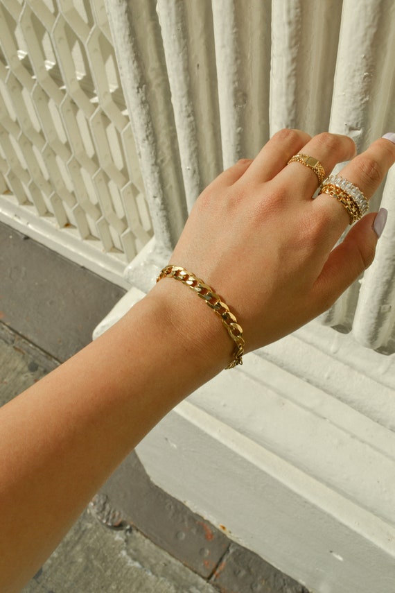 Flat Cuban Link Chain Bracelet Gold 