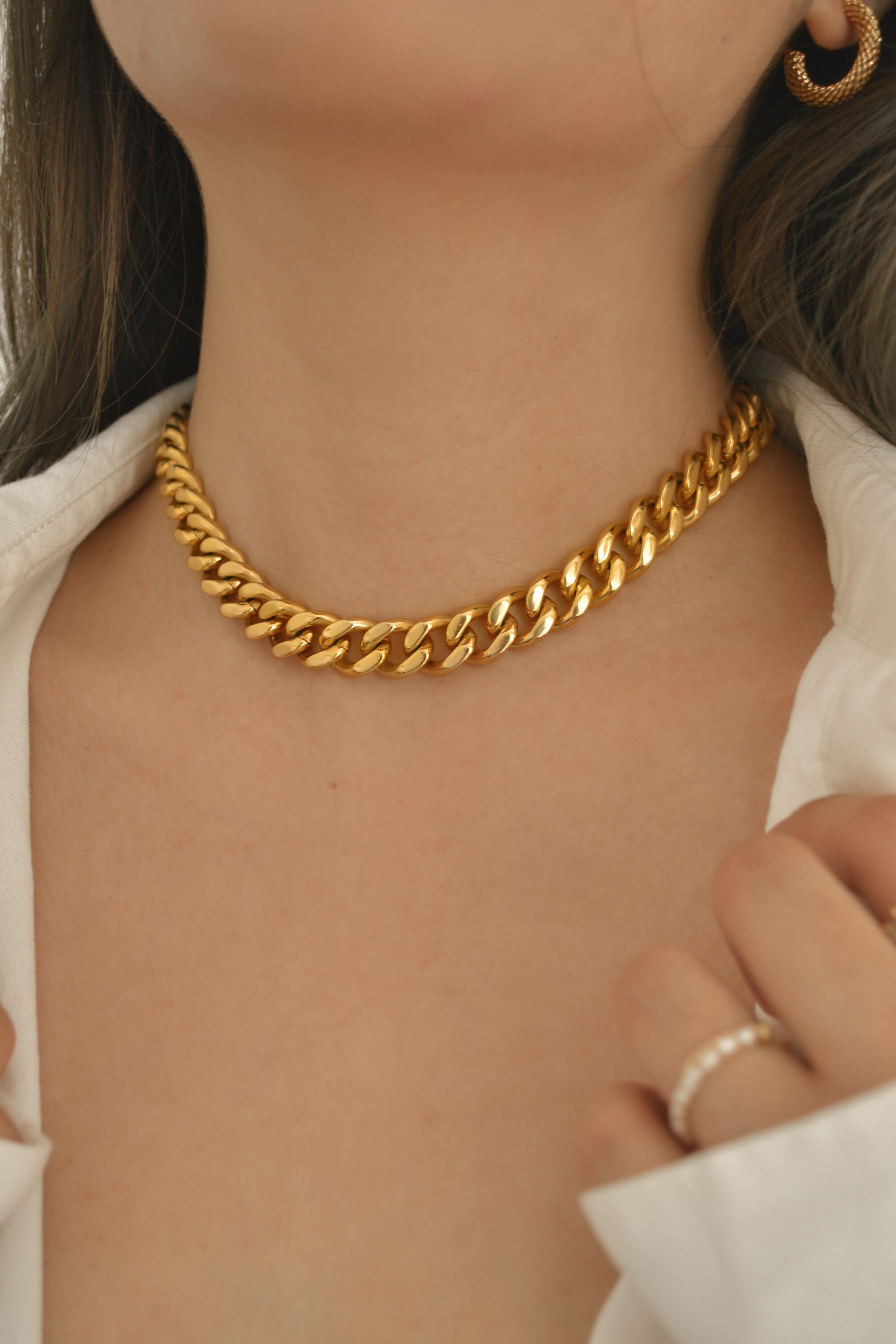 12mm Chunky Gold Chain Gold Curb Link 